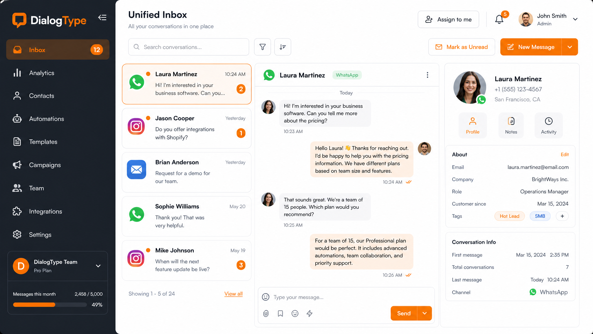 DialogType unified inbox interface